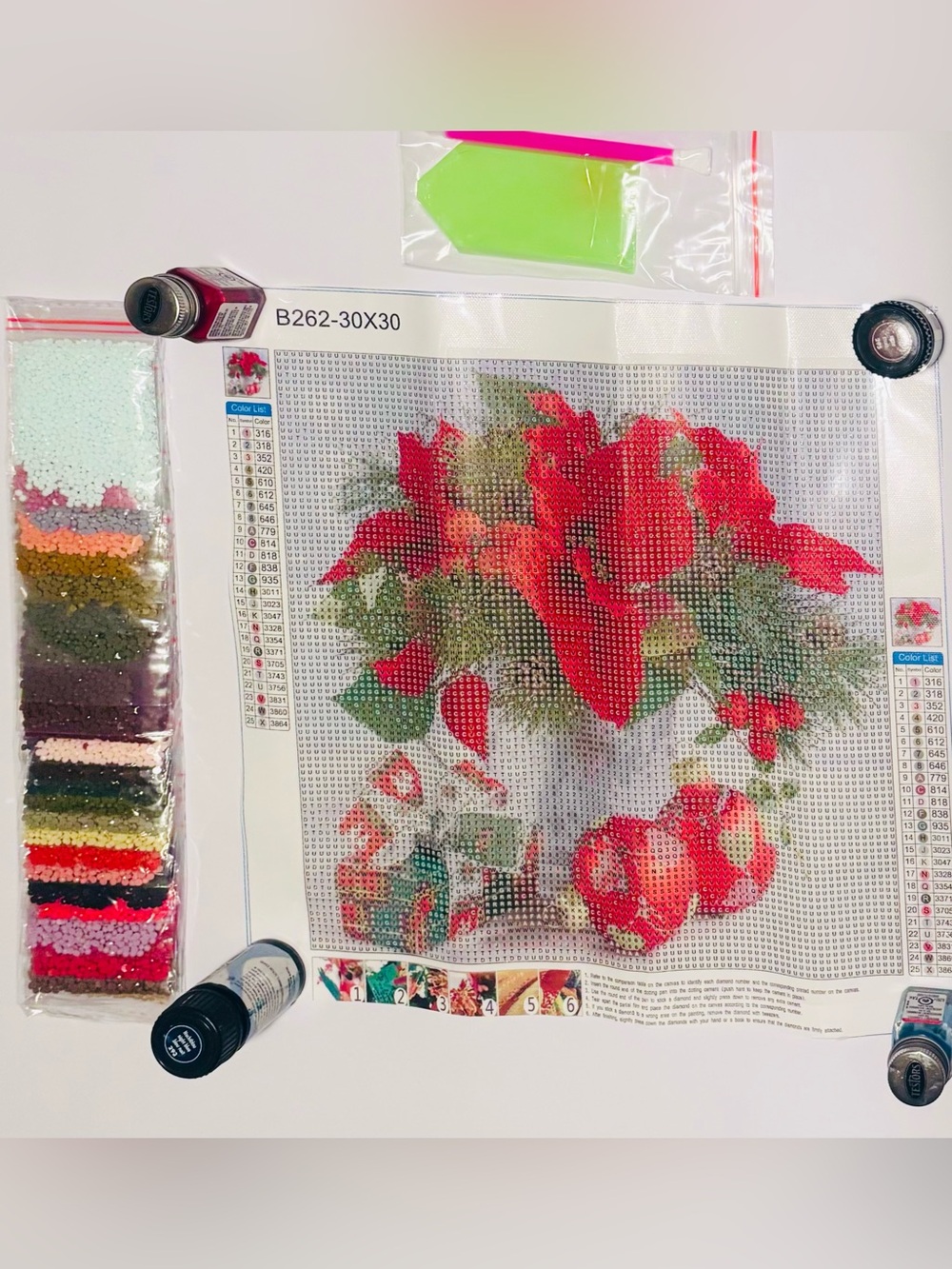 New Xmas Poinsetta Scene 5D DIY Diamond Painting Kit, 12x12"